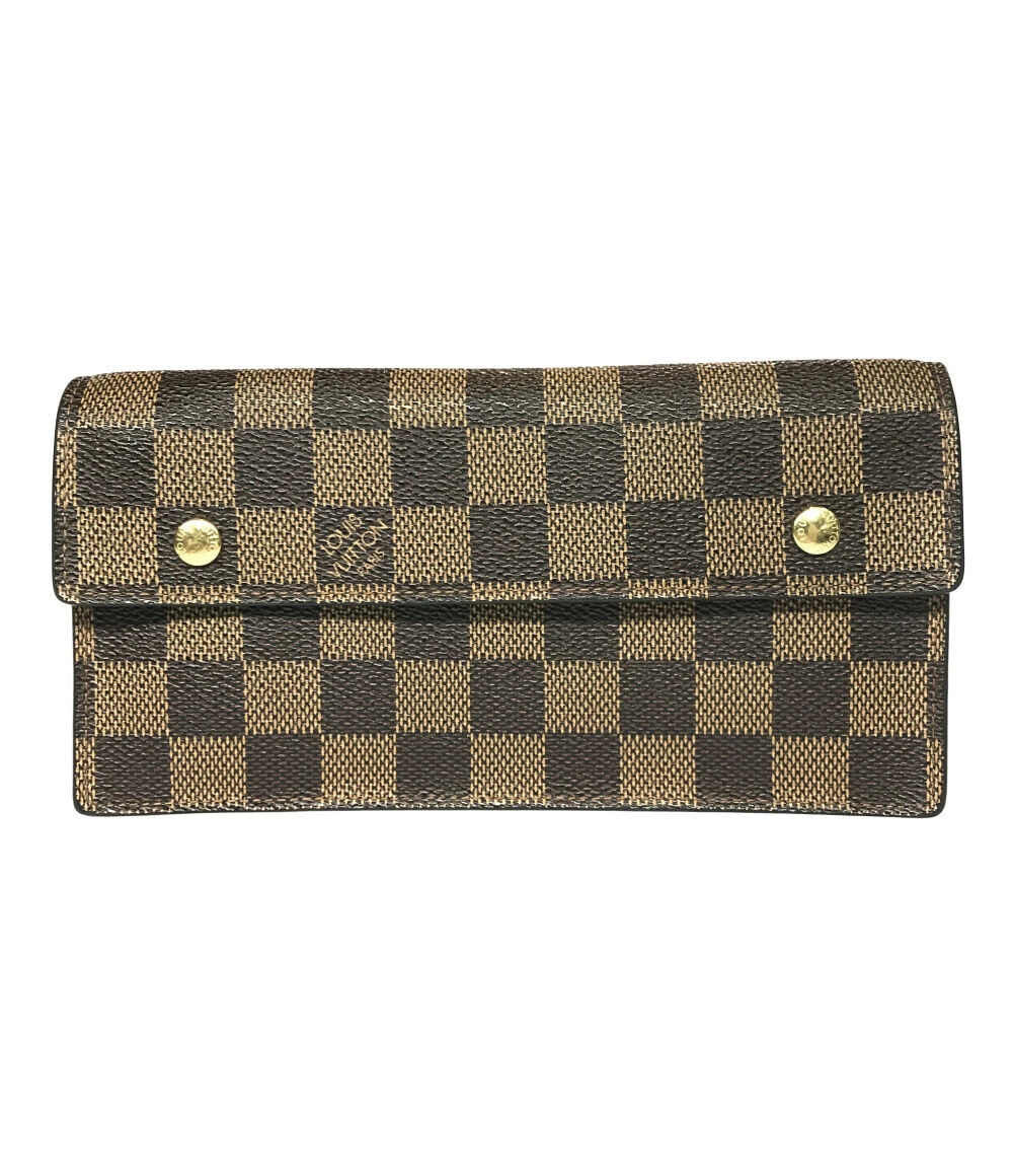 Louis Vuitton Long Wallet Portefeuille Accordion Damier Canvas Leather Brown